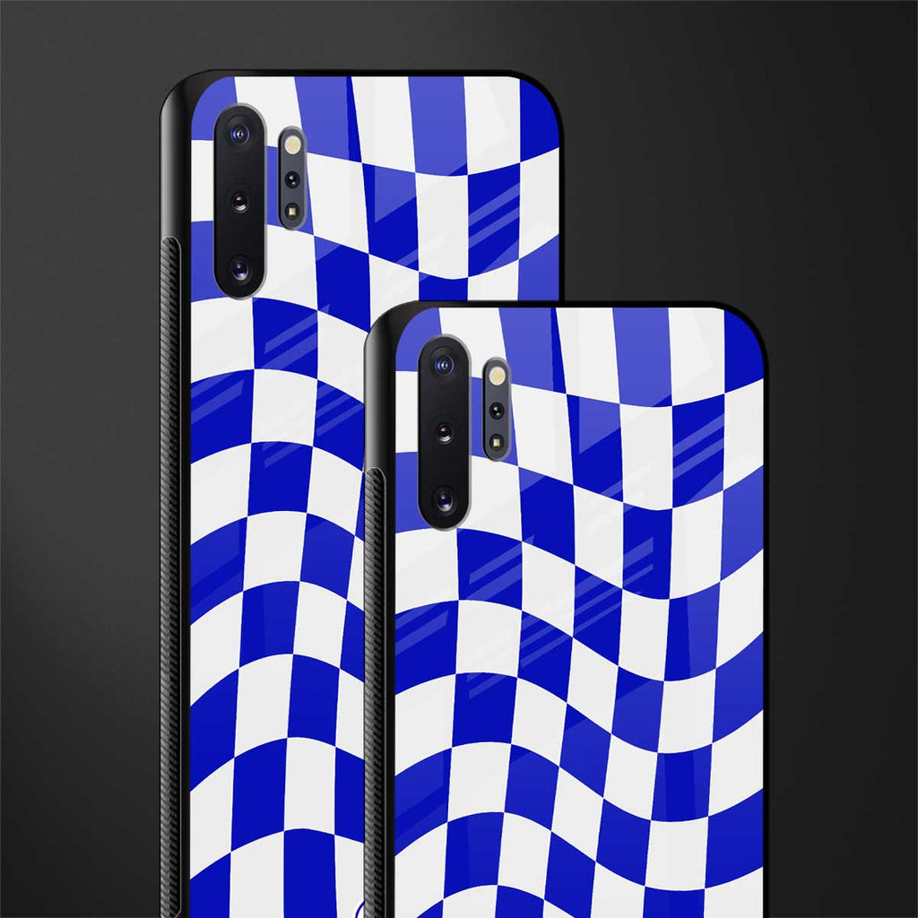 blue white trippy check pattern glass case for samsung galaxy note 10 plus image-2