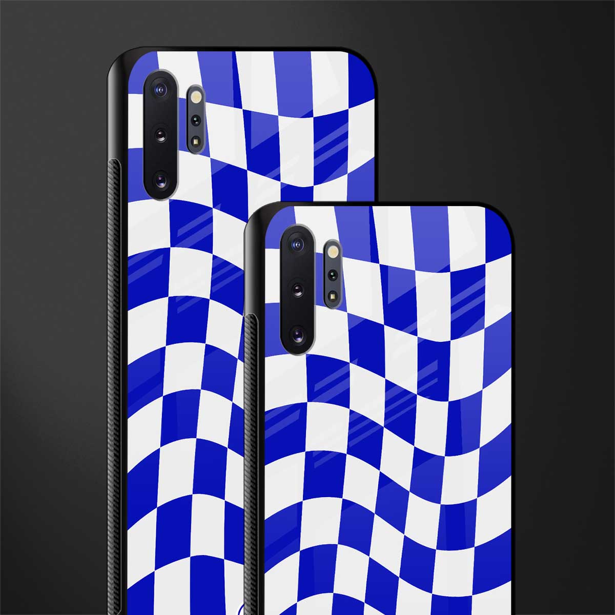 blue white trippy check pattern glass case for samsung galaxy note 10 plus image-2
