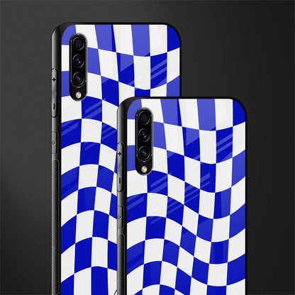 blue white trippy check pattern glass case for samsung galaxy a70 image-2