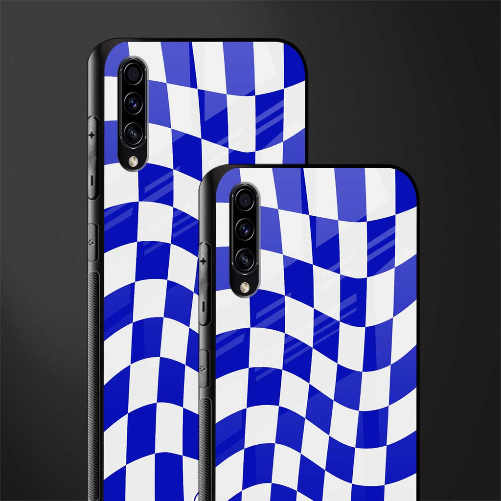 blue white trippy check pattern glass case for samsung galaxy a70s image-2