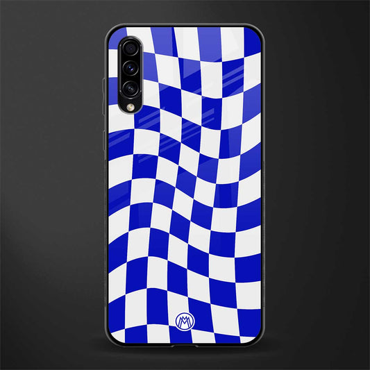 blue white trippy check pattern glass case for samsung galaxy a70 image