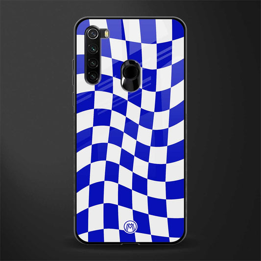 blue white trippy check pattern glass case for redmi note 8 image