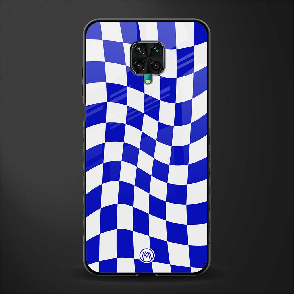 blue white trippy check pattern glass case for redmi note 9 pro max image