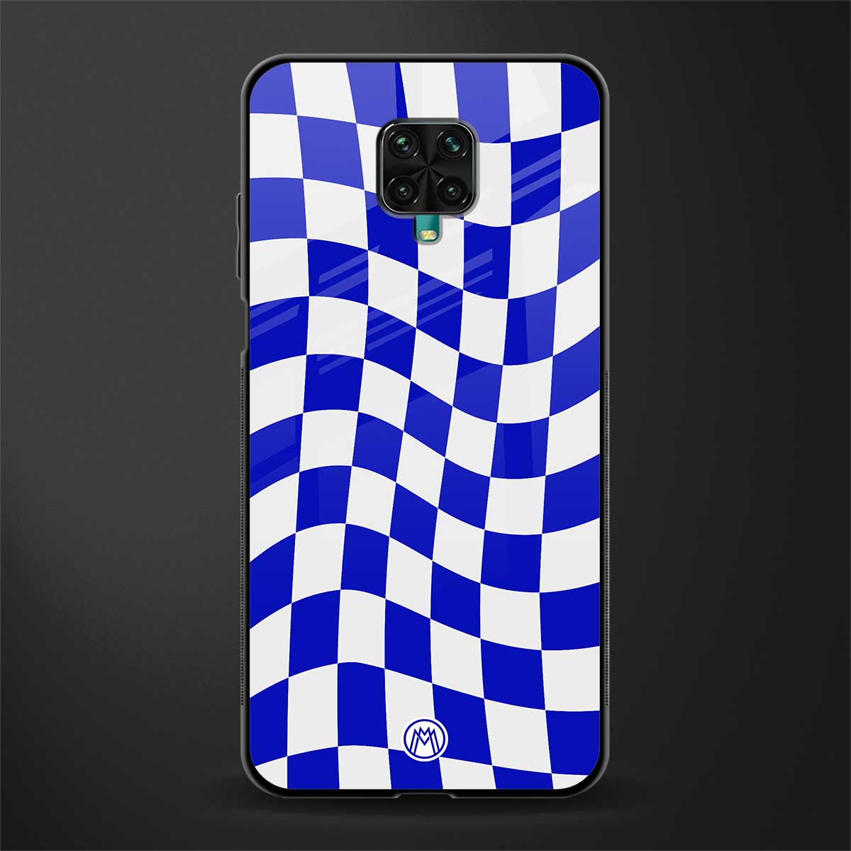 blue white trippy check pattern glass case for redmi note 9 pro image