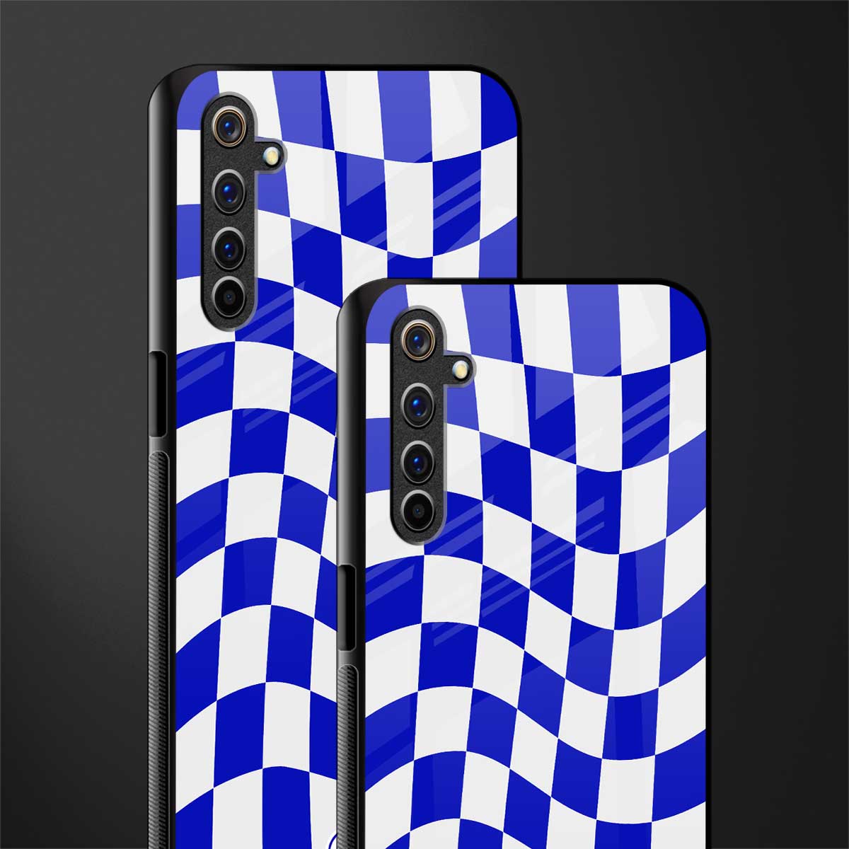 blue white trippy check pattern glass case for realme 6i image-2