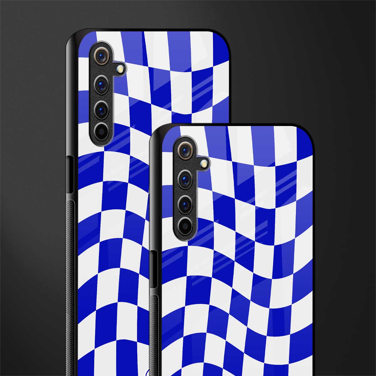 blue white trippy check pattern glass case for realme 6 pro image-2