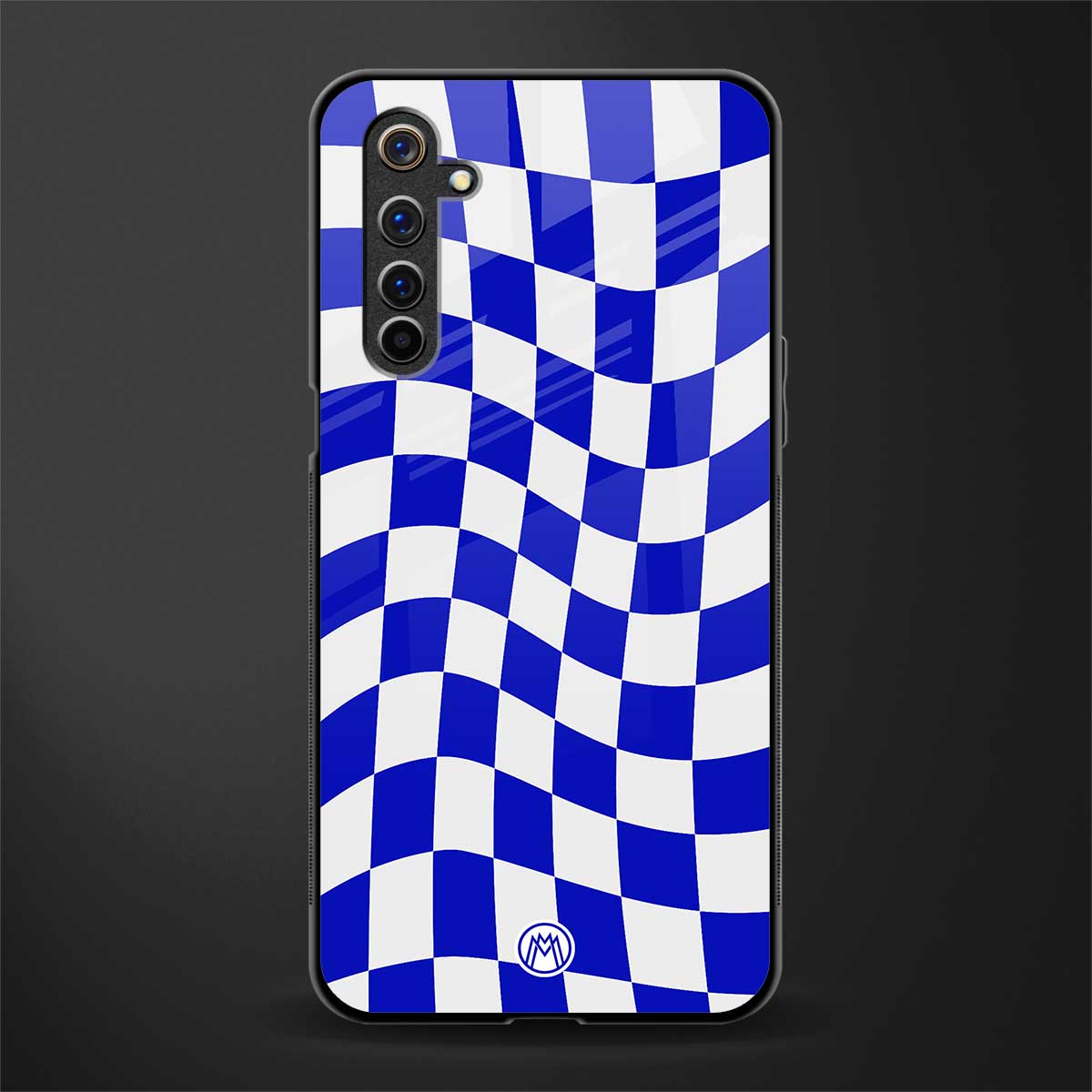 blue white trippy check pattern glass case for realme 6 pro image