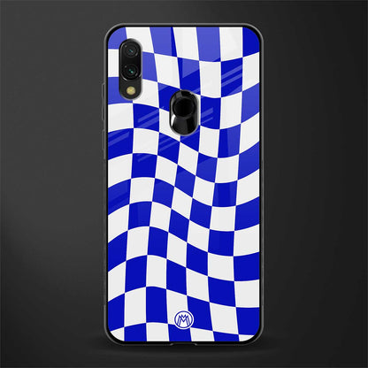 blue white trippy check pattern glass case for redmi y3 image