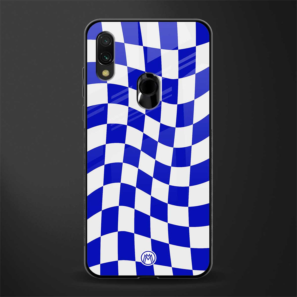 blue white trippy check pattern glass case for redmi note 7 pro image