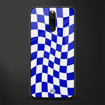 blue white trippy check pattern glass case for redmi 8 image
