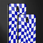blue white trippy check pattern glass case for redmi 8a image-2