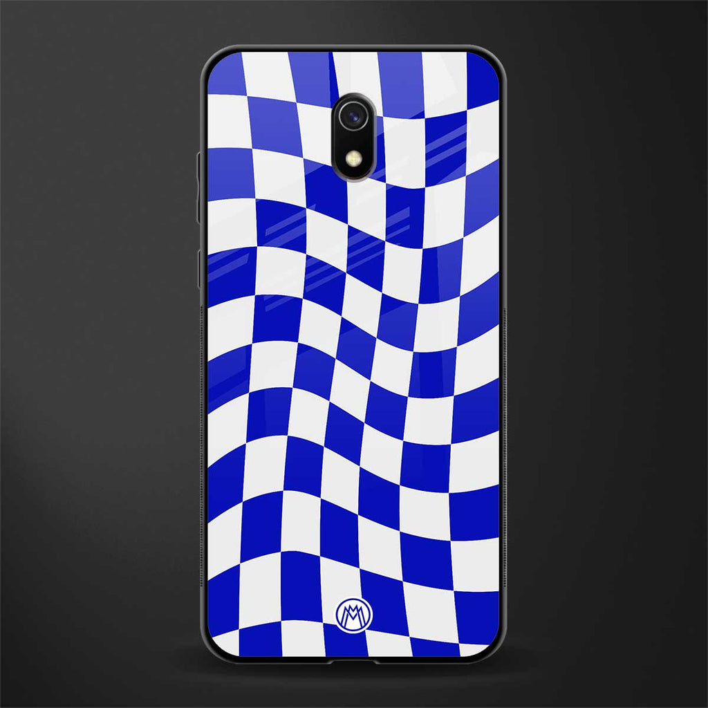 blue white trippy check pattern glass case for redmi 8a image
