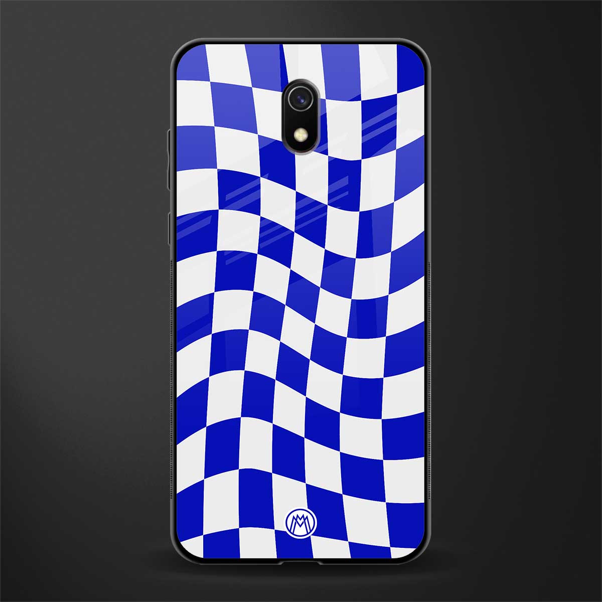 blue white trippy check pattern glass case for redmi 8a image