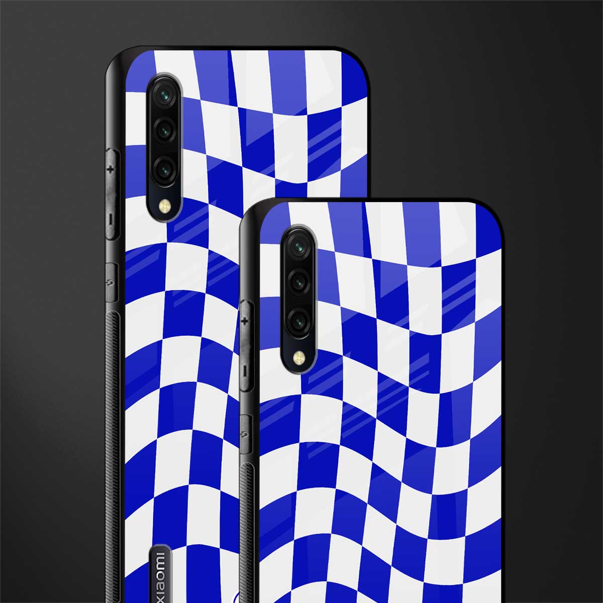 blue white trippy check pattern glass case for mi a3 redmi a3 image-2
