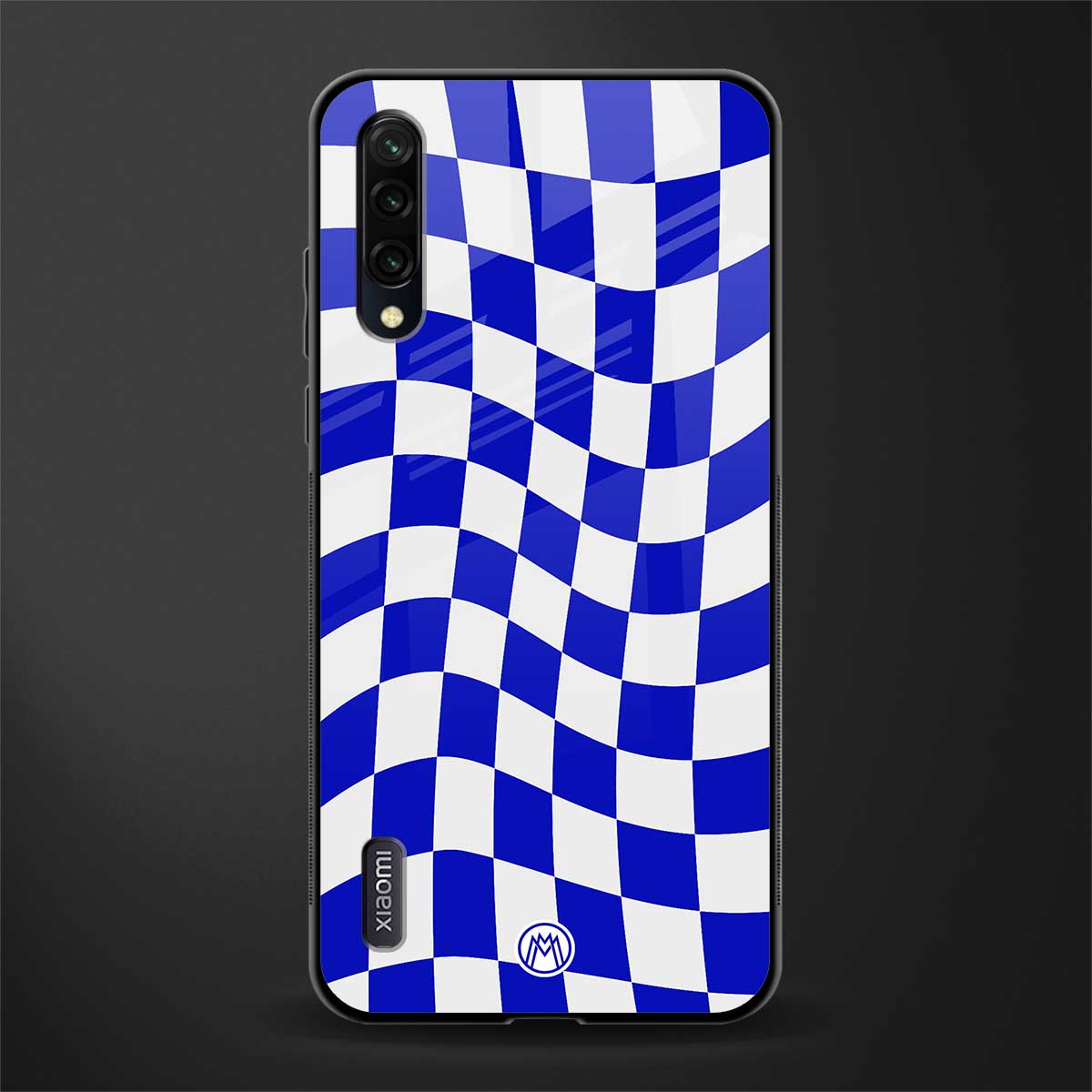 blue white trippy check pattern glass case for mi a3 redmi a3 image