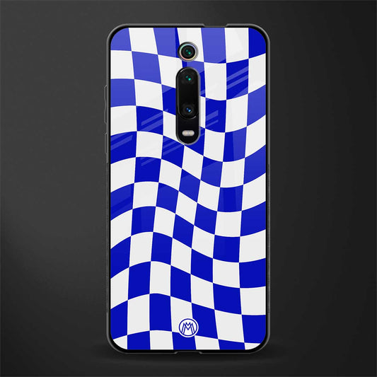 blue white trippy check pattern glass case for redmi k20 image