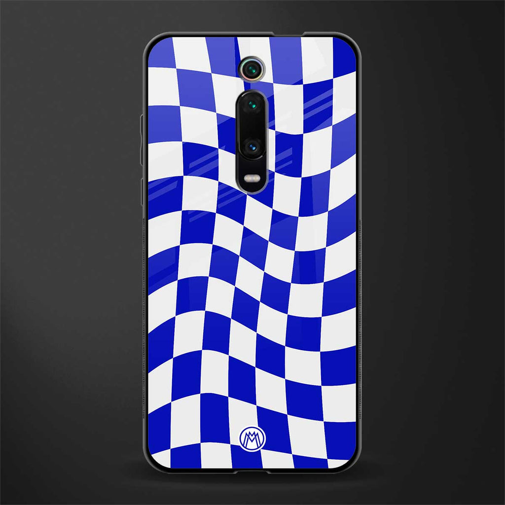 blue white trippy check pattern glass case for redmi k20 pro image