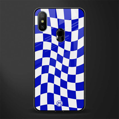 blue white trippy check pattern glass case for redmi 6 pro image