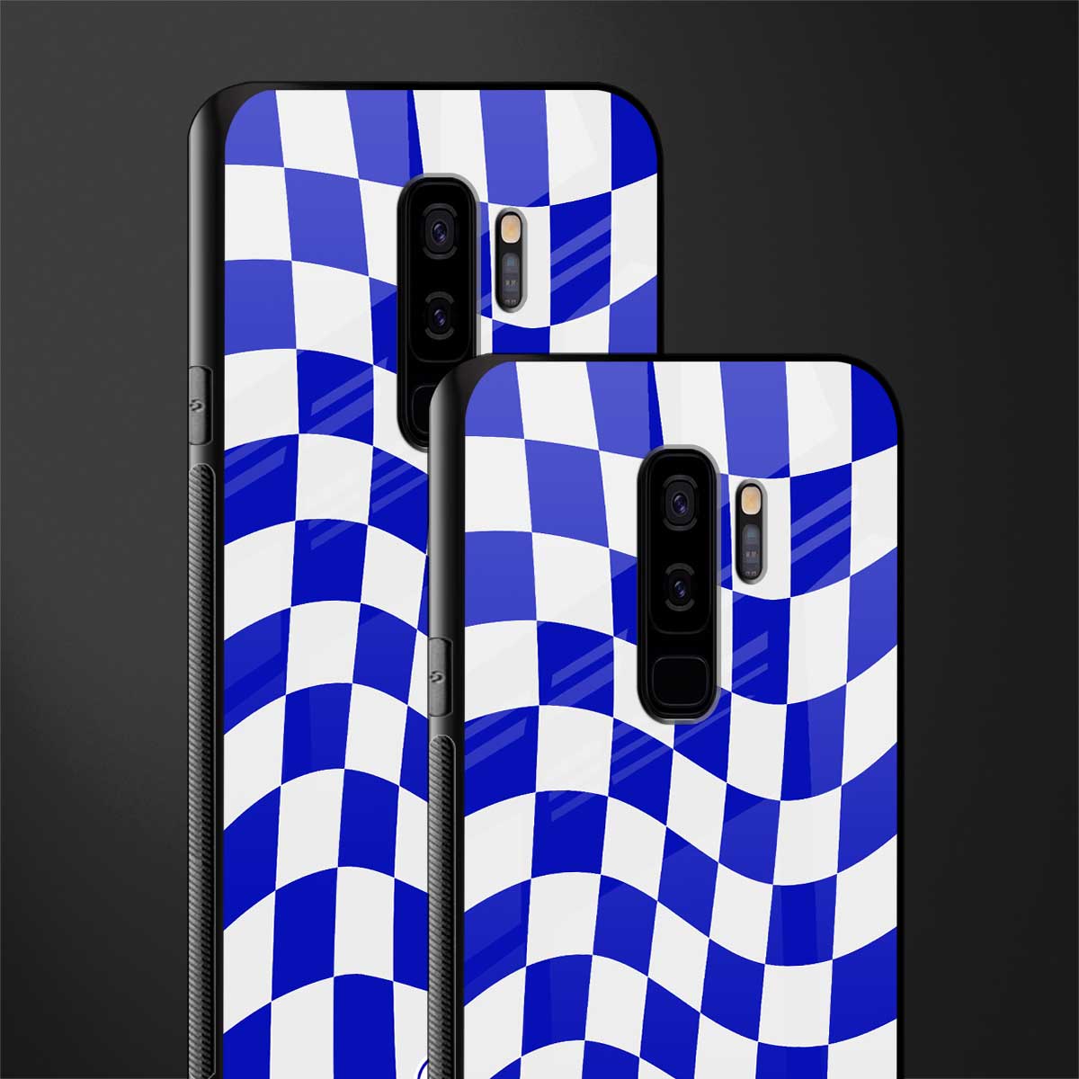 blue white trippy check pattern glass case for samsung galaxy s9 plus image-2