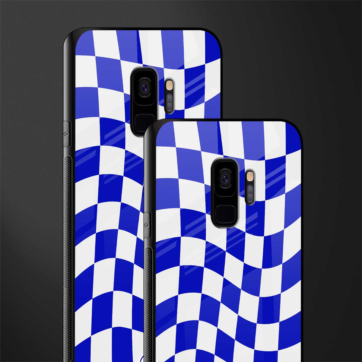 blue white trippy check pattern glass case for samsung galaxy s9 image-2