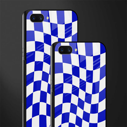 blue white trippy check pattern glass case for oppo a3s image-2