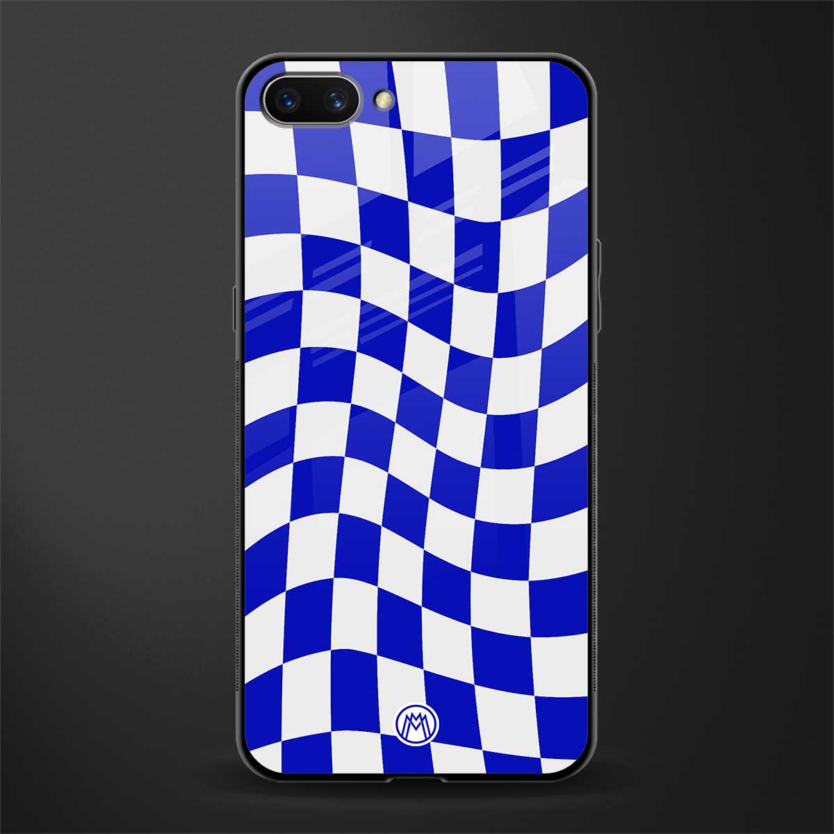 blue white trippy check pattern glass case for oppo a3s image