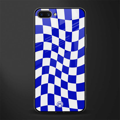 blue white trippy check pattern glass case for oppo a3s image