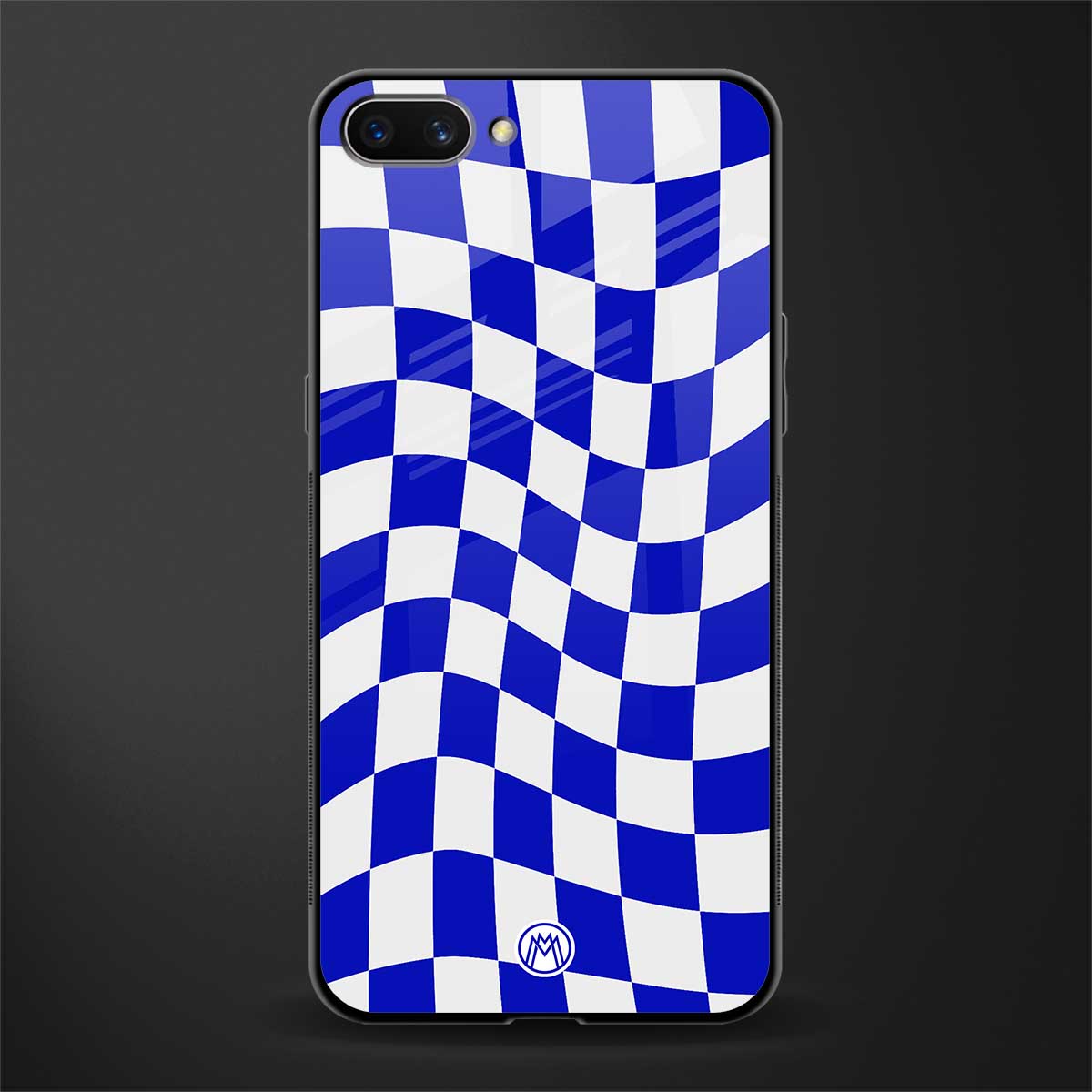 blue white trippy check pattern glass case for realme c1 image