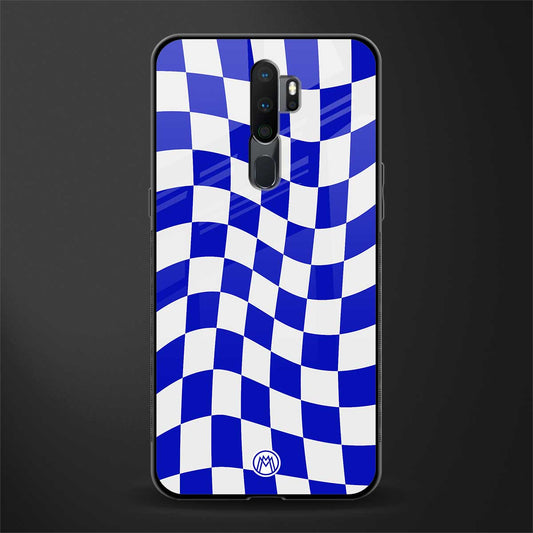 blue white trippy check pattern glass case for oppo a5 2020 image