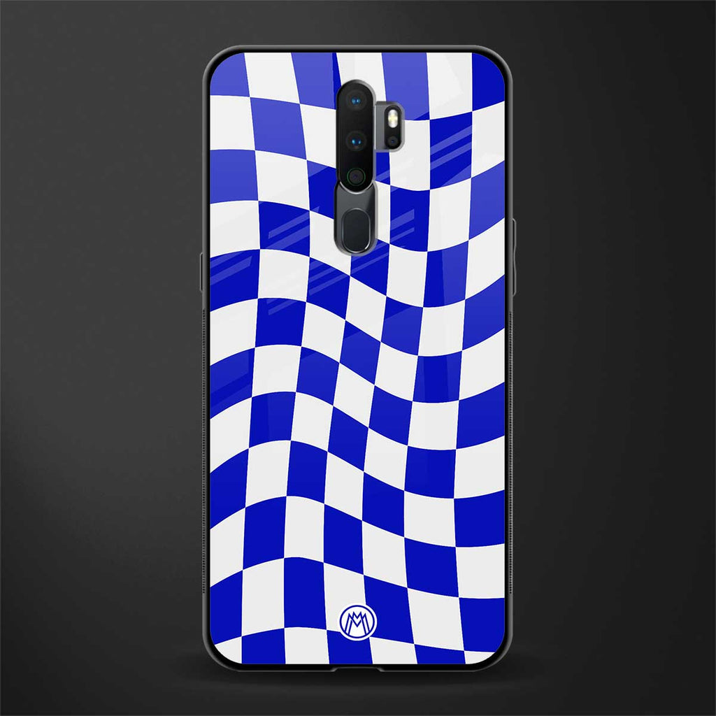 blue white trippy check pattern glass case for oppo a9 2020 image