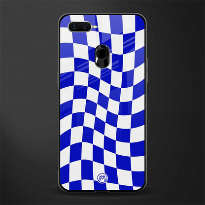 blue white trippy check pattern glass case for oppo a7 image