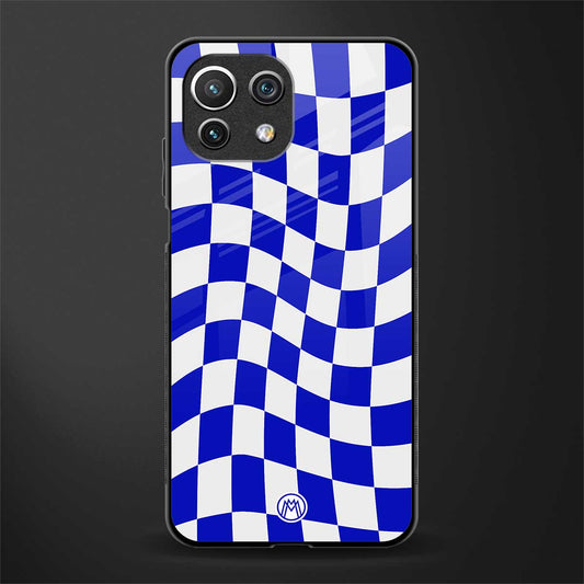 blue white trippy check pattern glass case for mi 11 lite image