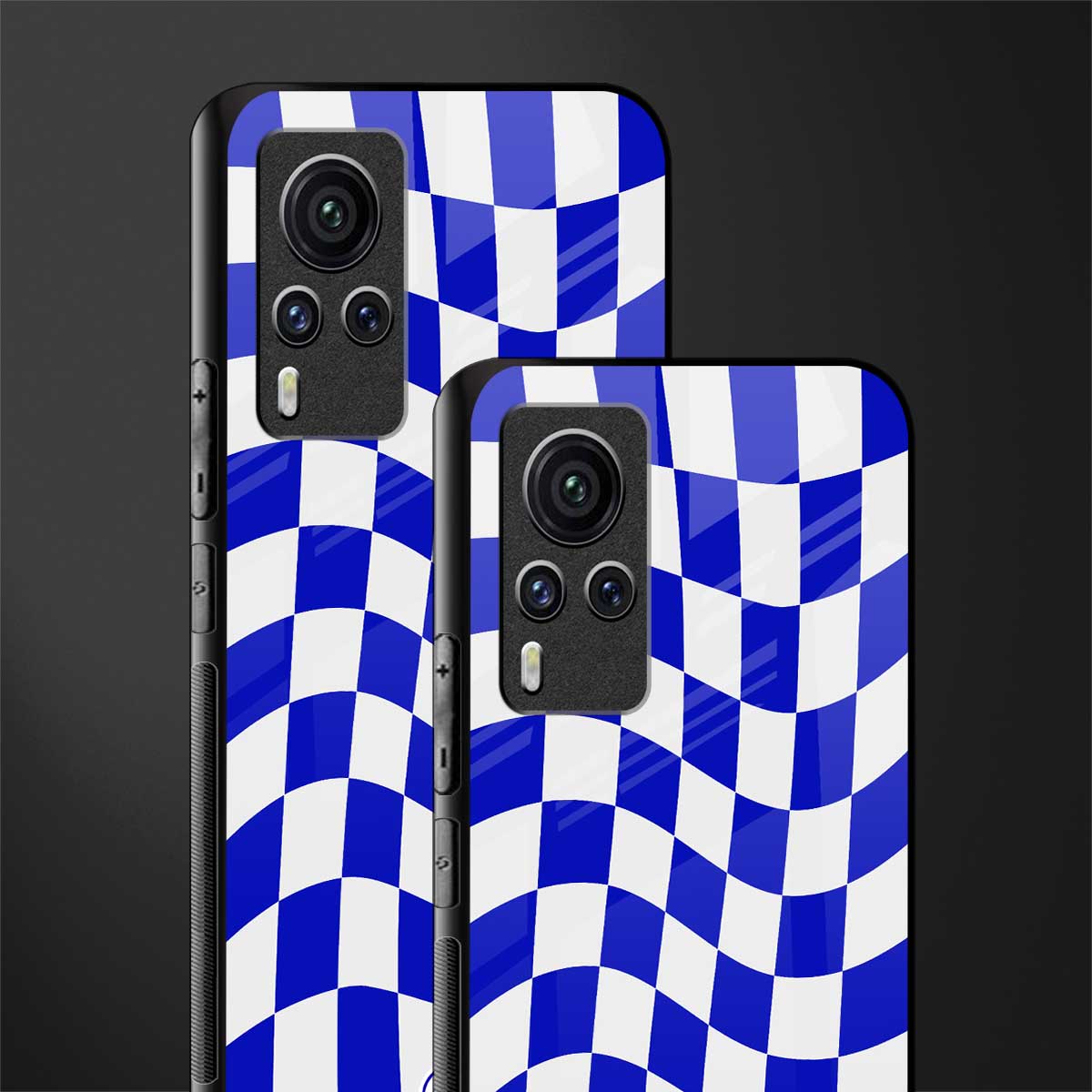 blue white trippy check pattern glass case for vivo x60 pro image-2