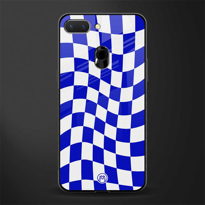 blue white trippy check pattern glass case for oppo a5 image