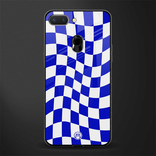 blue white trippy check pattern glass case for oppo a5 image