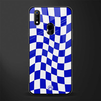 blue white trippy check pattern glass case for realme 3 pro image