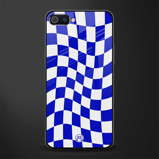 blue white trippy check pattern glass case for realme c2 image