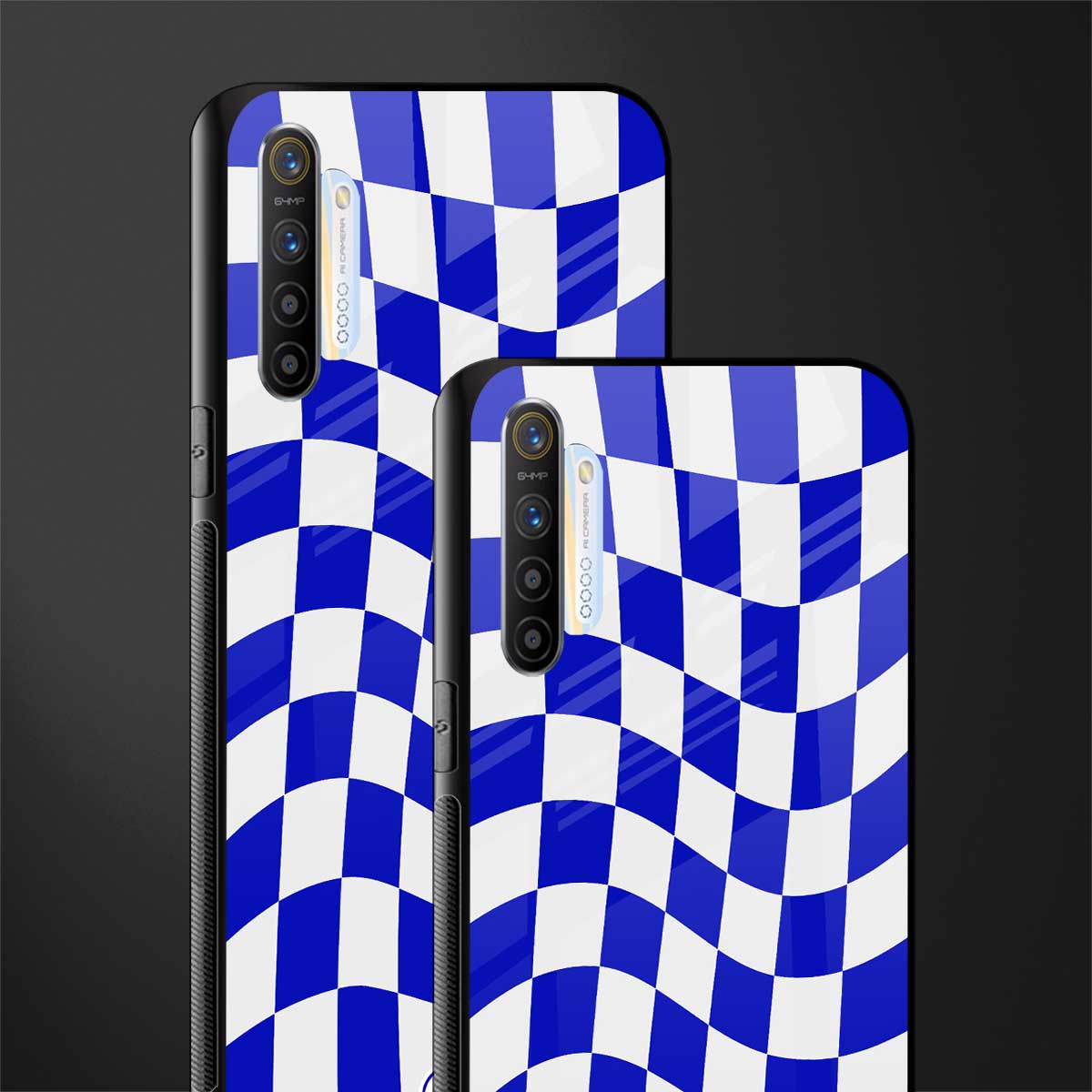 blue white trippy check pattern glass case for realme xt image-2