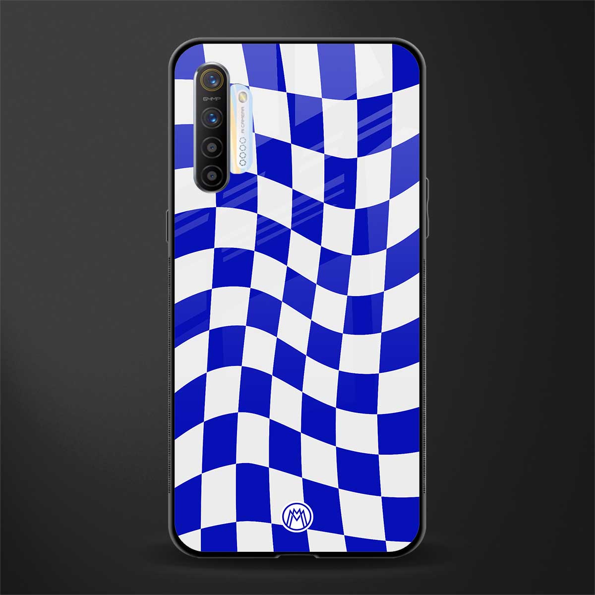 blue white trippy check pattern glass case for realme xt image