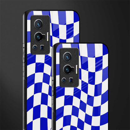 blue white trippy check pattern glass case for vivo x70 pro image-2