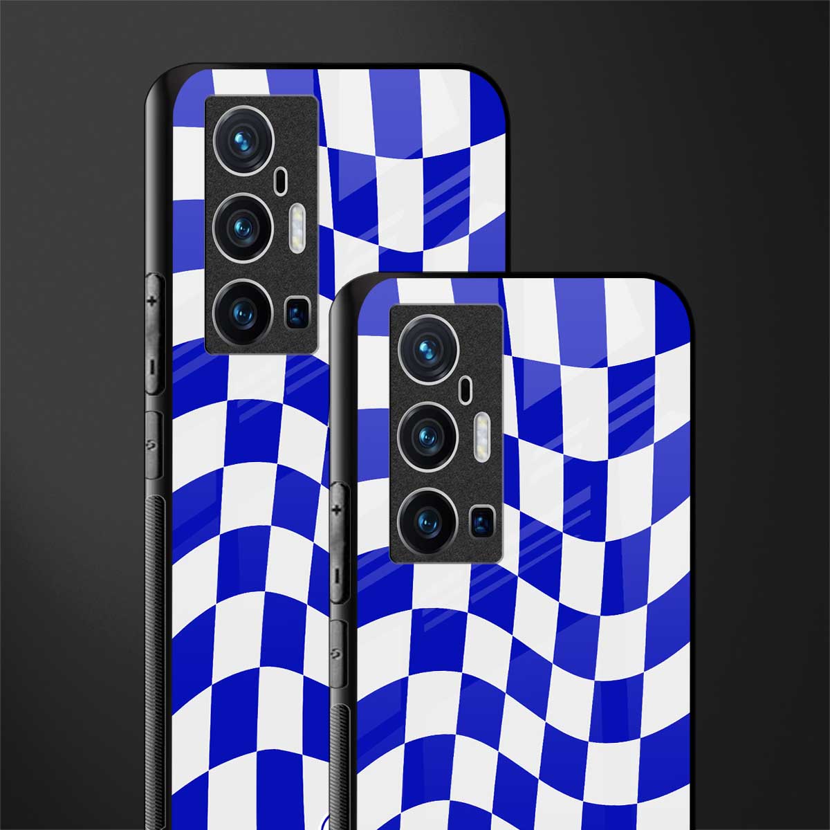 blue white trippy check pattern glass case for vivo x70 pro plus image-2