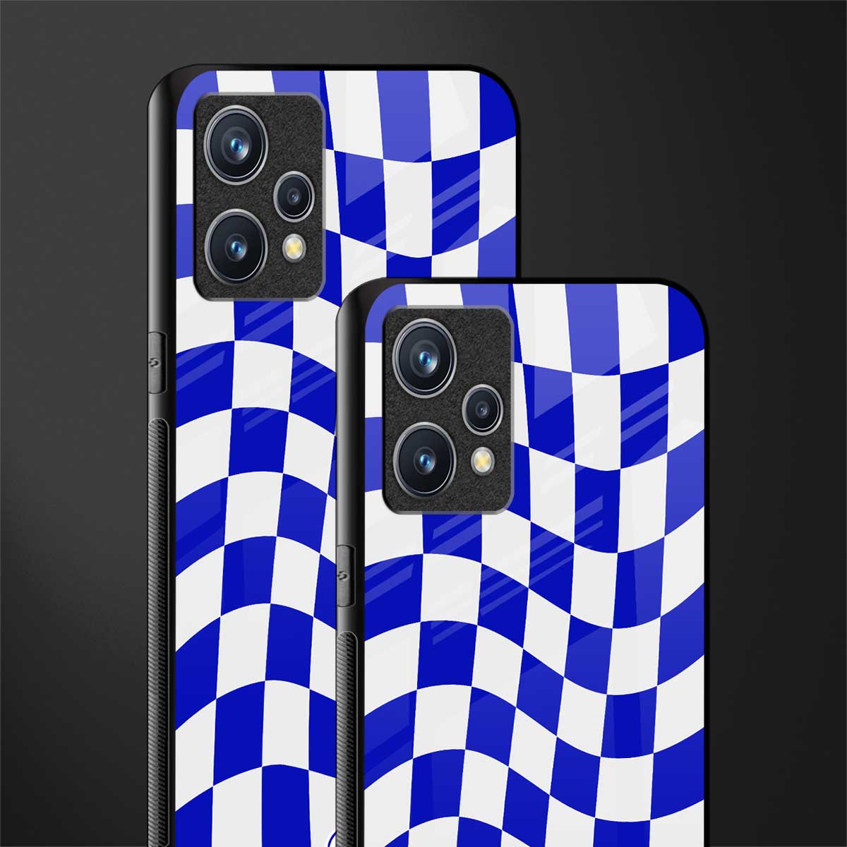blue white trippy check pattern glass case for realme 9 pro plus 5g image-2