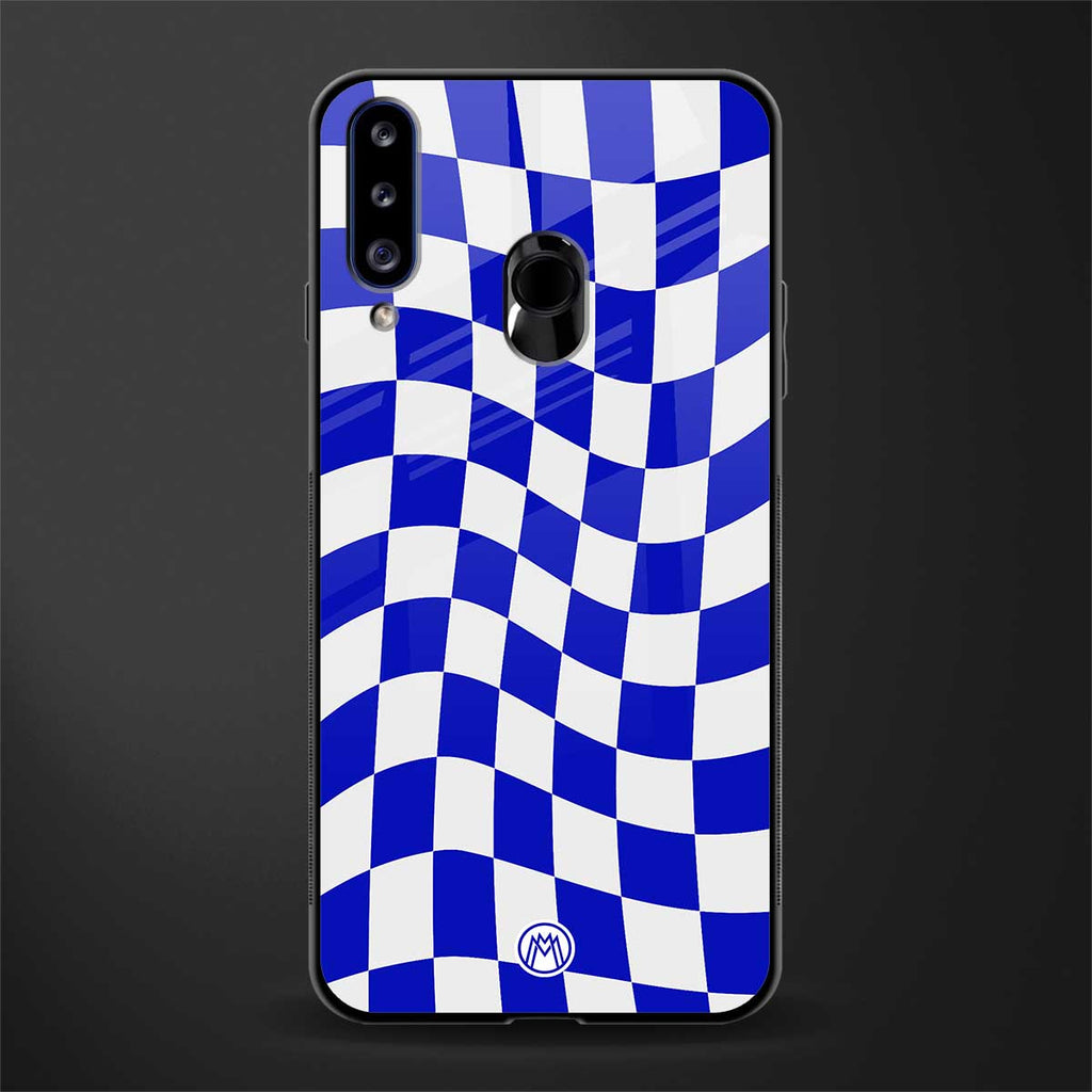 blue white trippy check pattern glass case for samsung galaxy a20s image