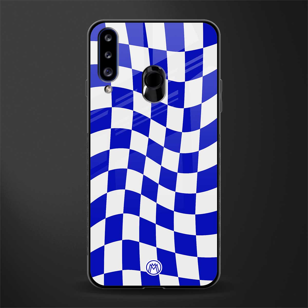 blue white trippy check pattern glass case for samsung galaxy a20s image