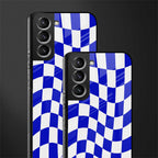 blue white trippy check pattern glass case for samsung galaxy s22 plus 5g image-2