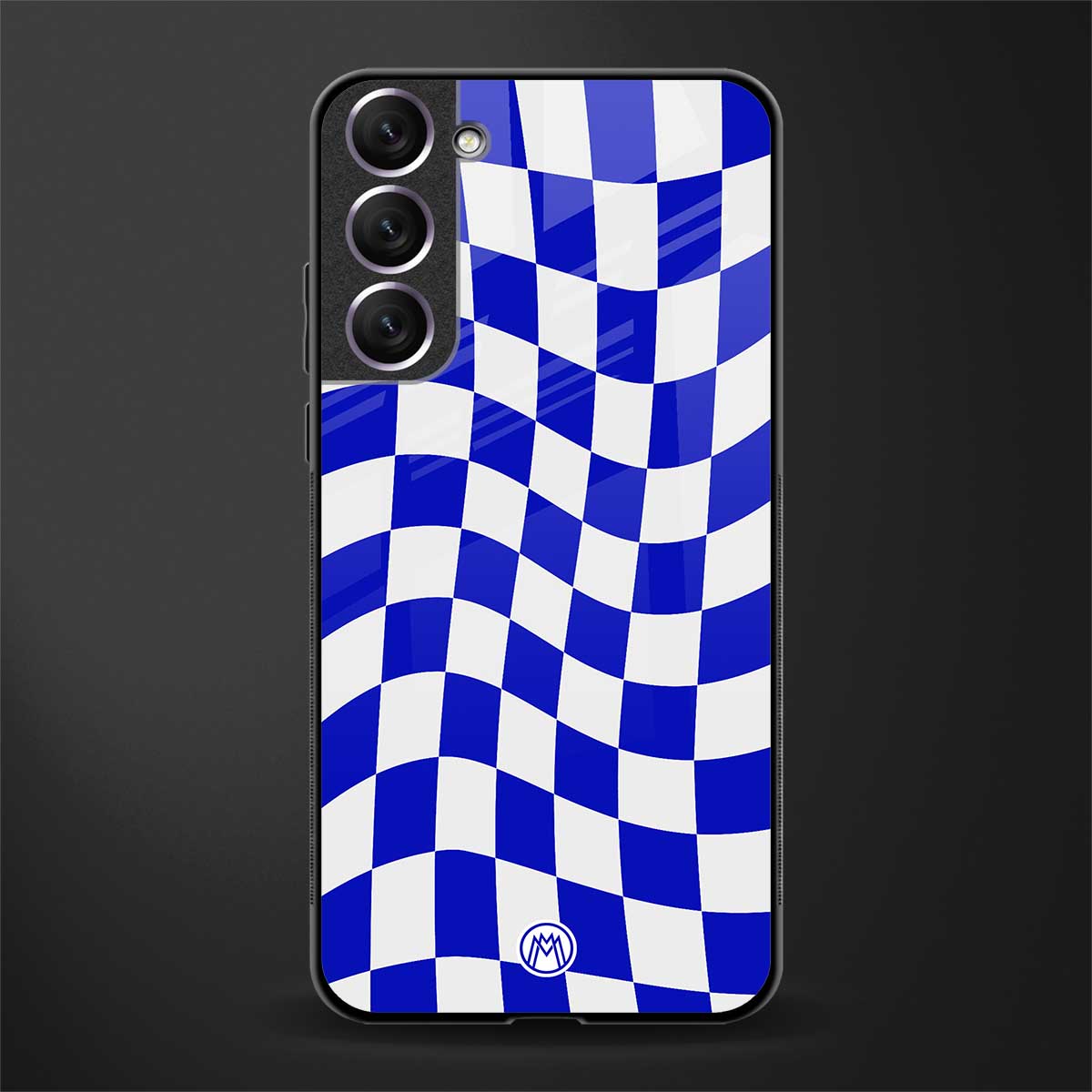 blue white trippy check pattern glass case for samsung galaxy s22 plus 5g image