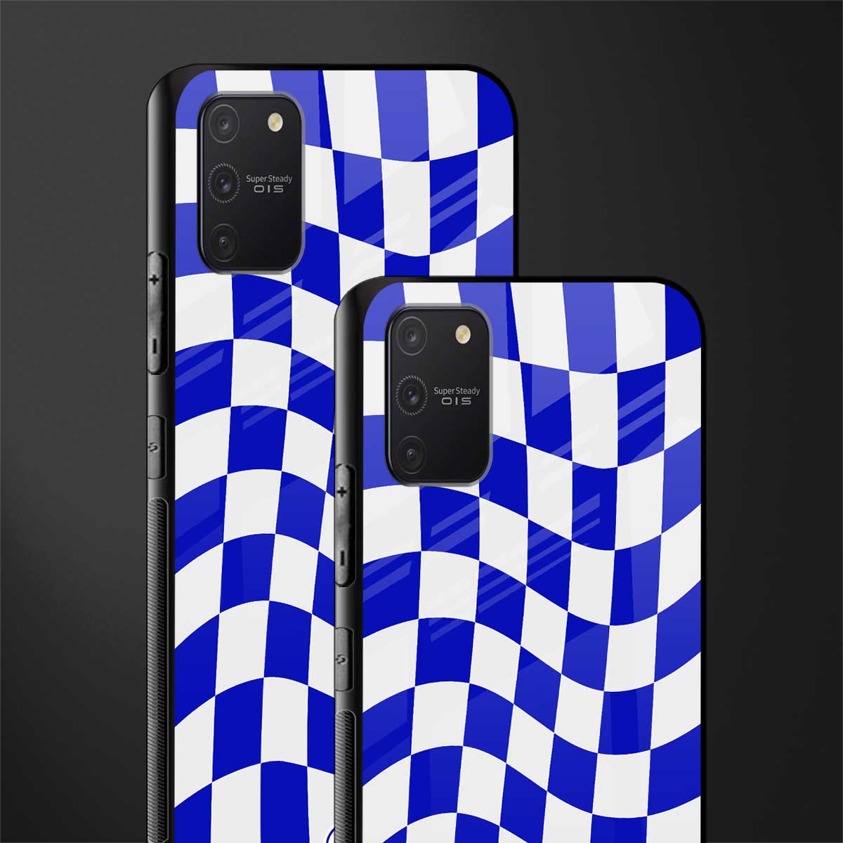 blue white trippy check pattern glass case for samsung galaxy s10 lite image-2