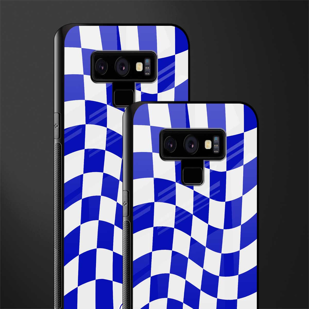 blue white trippy check pattern glass case for samsung galaxy note 9 image-2