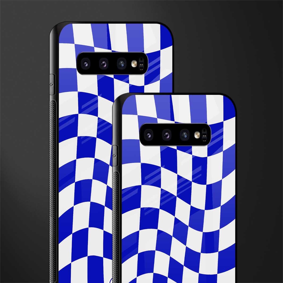 blue white trippy check pattern glass case for samsung galaxy s10 image-2