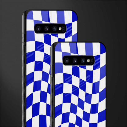 blue white trippy check pattern glass case for samsung galaxy s10 plus image-2